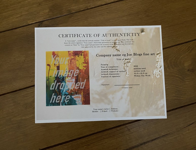 Fine Art Certificate Certificate of Authenticity Editable Certificate Fine Art Certificate Certificate of Authenticity Editable Certificate