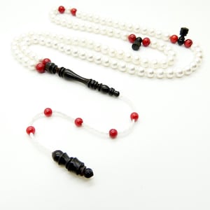 pearls, coral and ebony islamic prayer beads tasbih subha misbah