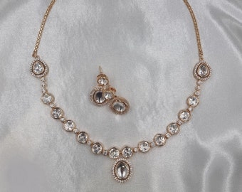 Kundan Choker Necklace & Stud Earring Set, Indian Jewellery Set Bridal