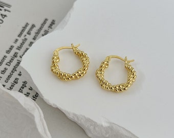 Twisted Ohrringe Zierliche Gedrehte Creolen Gold Hoops | 925 Sterlingsilber 18K Vergoldet