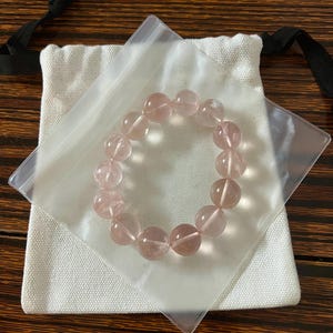 Natural Glassy crystal clear Light pink Phantom Rose Quartz, Pink Snowflake Bracelet 14-15mm