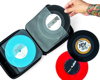 Design résistant : étui de transport pour disques vinyles de 7 pouces - Coque EVA résistante à l'eau avec housse en toile - Portable et durable