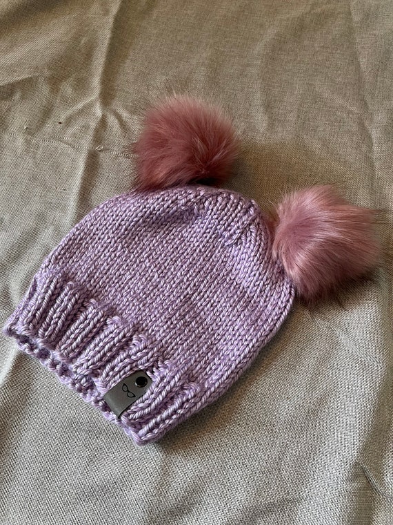 Girls soft, warm winter hat with pom poms
