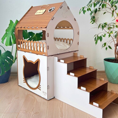 Wooden Cat House Cat House Two Floor Cat Bed for Two Cats Etsy