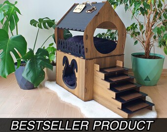 Modern Black New Rabbit House - Castle, For 2 Rabbits, Wooden Rabbit, Guinea Pig, Chinchilla House, Rabbit Furniture, Rabbit Supplies