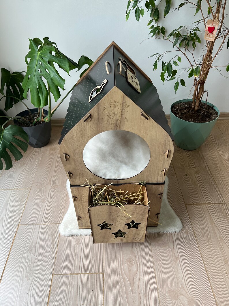 Rabbit House Hay Feeder Model Modern Bunny House Bunny Bed Etsy