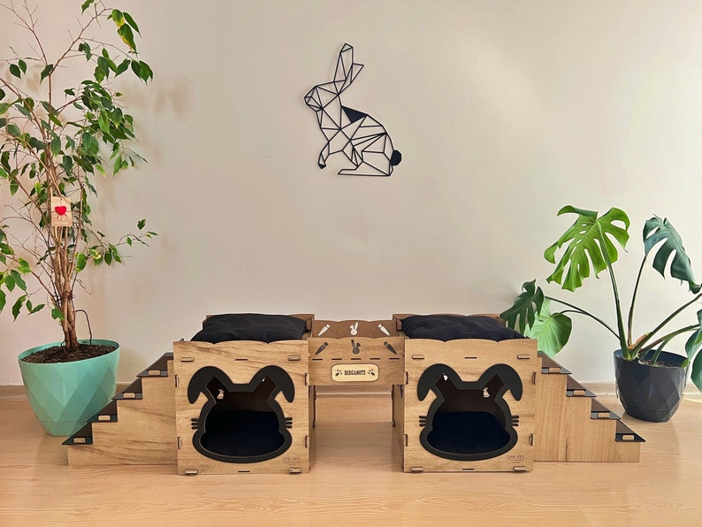 Modern Bunny House Wooden Rabbit Castle modena Black Model Etsy