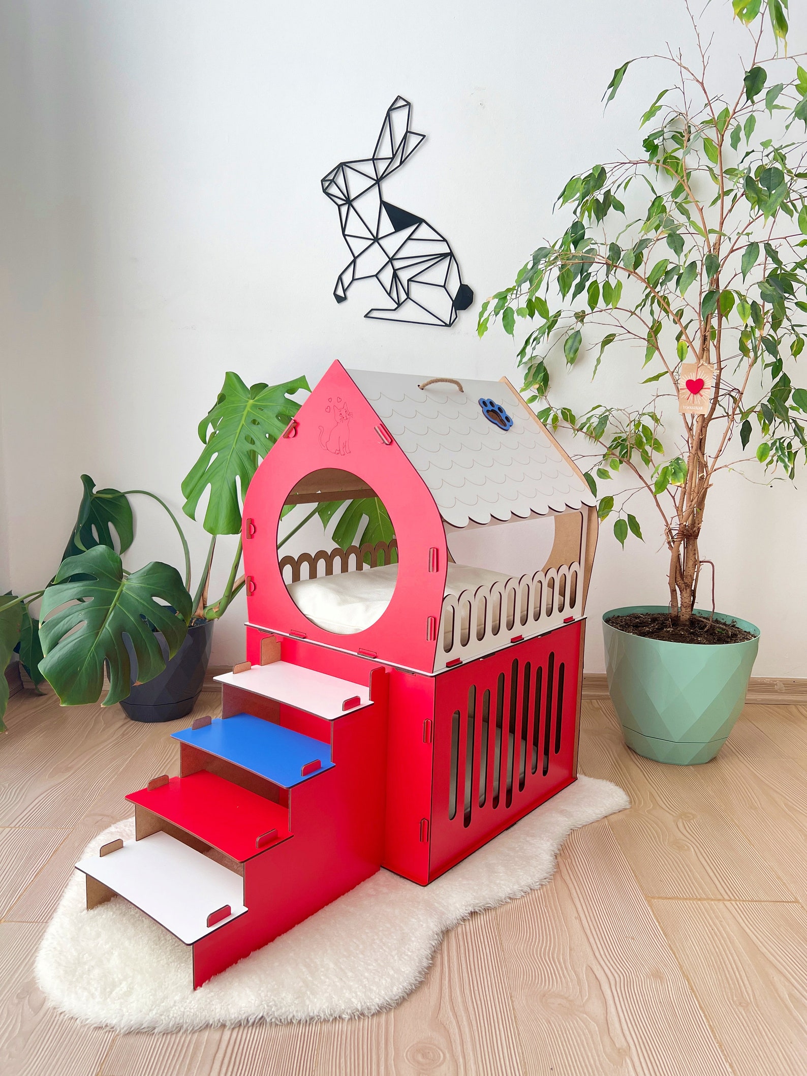 Wooden Cat House Cat House 2 Floor Cat Bed for Two Cats Etsy