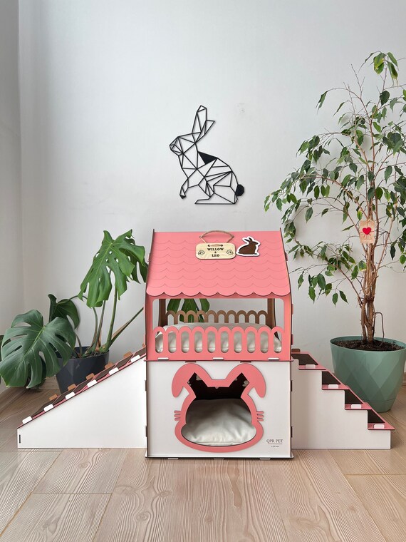 Modern Rabbit House Castle for 2 Rabbits two Ladder Etsy