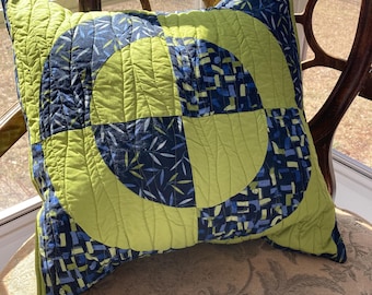 Geometric Pillow, throw pillow, handmade pillow cover, quilted pillow cover, green pillow cover, blue pillow cover, modern pillow cover