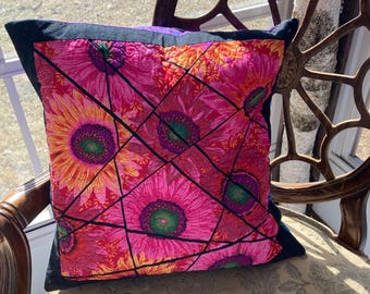 Stained Glass Pillow, throw pillow, floral pillow, pink pillow