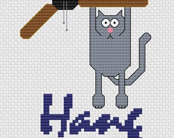 Hang In There Kitty Kreuzstichvorlage PDF Snarky Frech Kreuzstich Zählmuster digitaler Download Stickdatei Katze auf Fächer