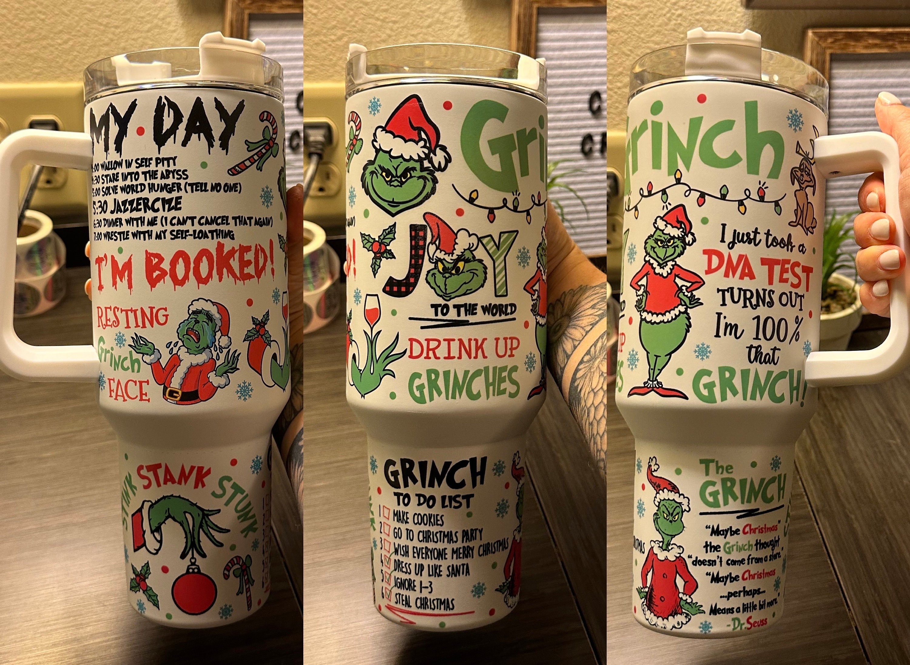 40 oz grinch tumbler w/ Handle (non sublimation)