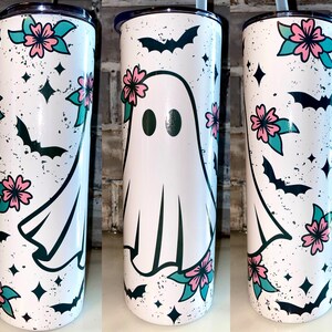 Ghost and Flowers Cup, Ghost Floral Cup, Halloween Cup with Lid and Gl –  Powered By Daisies