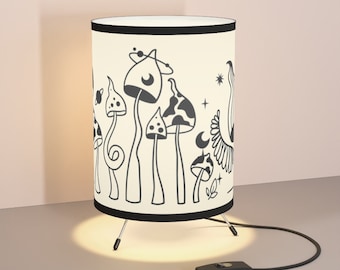 MUSHROOM LIGHT DECOR, Celestial Table Top Lamp Shade Tripod Lamp with High-Res Shroom Printed Shade, usca plug