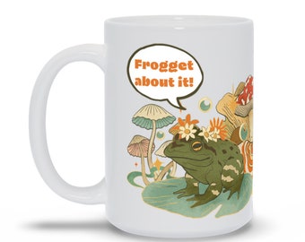 Frogget About It! Cottagecore Large Mug, 15 Oz Ceramic Frog Mushroom Coffee Cup