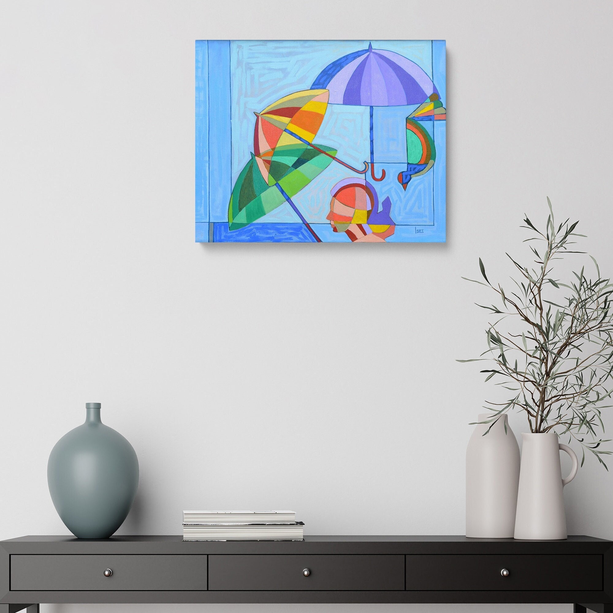 UMBRELLA Canvas Wall Art, Oil Painting Home Decor, Colorful Umbrellas