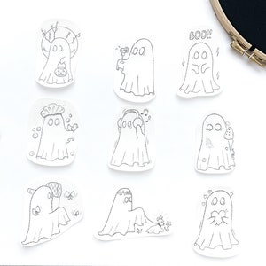 Stick & Stitch &quot;9 Ghosts&quot; Water Soluble Hand Embroidery Design Transfer, Wash Away Pattern, Halloween Spooky Season Supernatural Decor Ideas