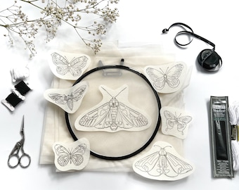 Stick and Stitch "Wings" Embroidery Designs, Transfer Stickers, Hand Embroidery Water Soluble Pattern - Butterflies, Moths, Insects