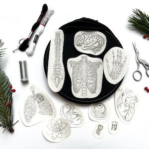 Motifs de broderie Stick & Stitch Anatomie Humaine – Patches à transférer, motifs hydrosolubles pour broderie à la main – médical, organes
