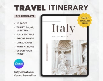 Italy Travel Itinerary Template: Canva DIY Planner (Digital Download)