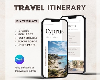 Cyprus Travel Itinerary Mobile Template, Editable Canva Tour Planner (Digital Download)