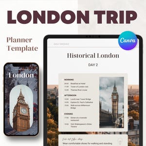 Modèle d'itinéraire de voyage à Londres : agenda de vacances sur 7 jours (modifiable sur toile)