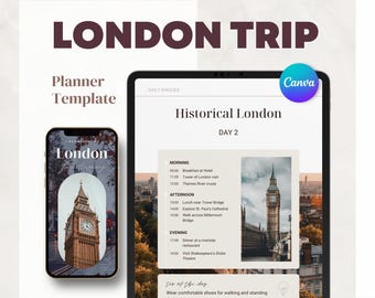 London Travel Itinerary Template: 7-Day Vacation Planner (Canva Editable)