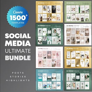 1.5k Ultimate Social Media Bundle. Canva Instagram Post Templates Designs. Pink, Neutral IG Feed Pack. Emerald Green, Blue Marketing Package