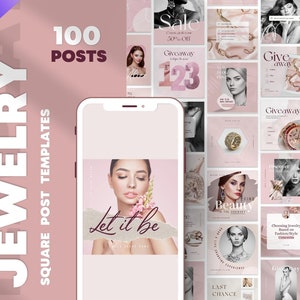 100 Pink Jewelry Instagram Post Templates. Canva Editable Dusty Rose Social Media Feed. Accessories store Insta Designs. IG Jewelry Shop