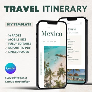 Mexico Travel Mobile Itinerary Template. City Trip Planner. Traveling Agent Tour Digital Organizer. Canva Editable Vacation Guide Design