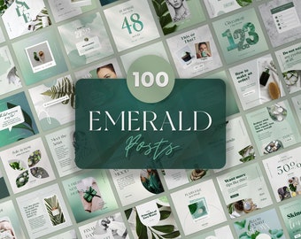 Emerald Green Skincare Instagram Post Templates: Canva Editable (Digital Download)