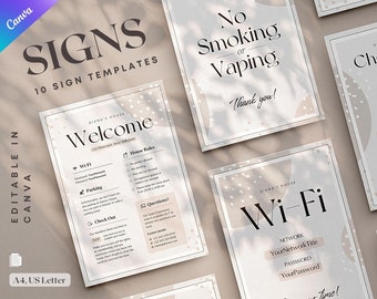 Rental Welcome Sign Template Bundle, Guest House Rules (Canva Editable, Digital Download)
