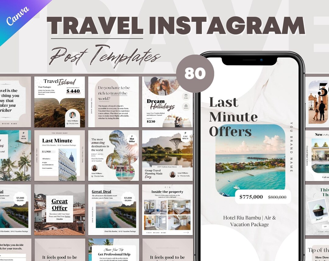 Travel Instagram Post Templates: 80 Canva Editable Designs - Etsy