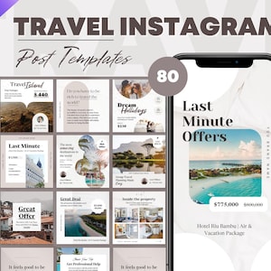 Travel Instagram Social Media Post Templates Editable in Canva. Travel Agency Marketing. Travelling Blogger IG Feed. Vacation Tour Promotion