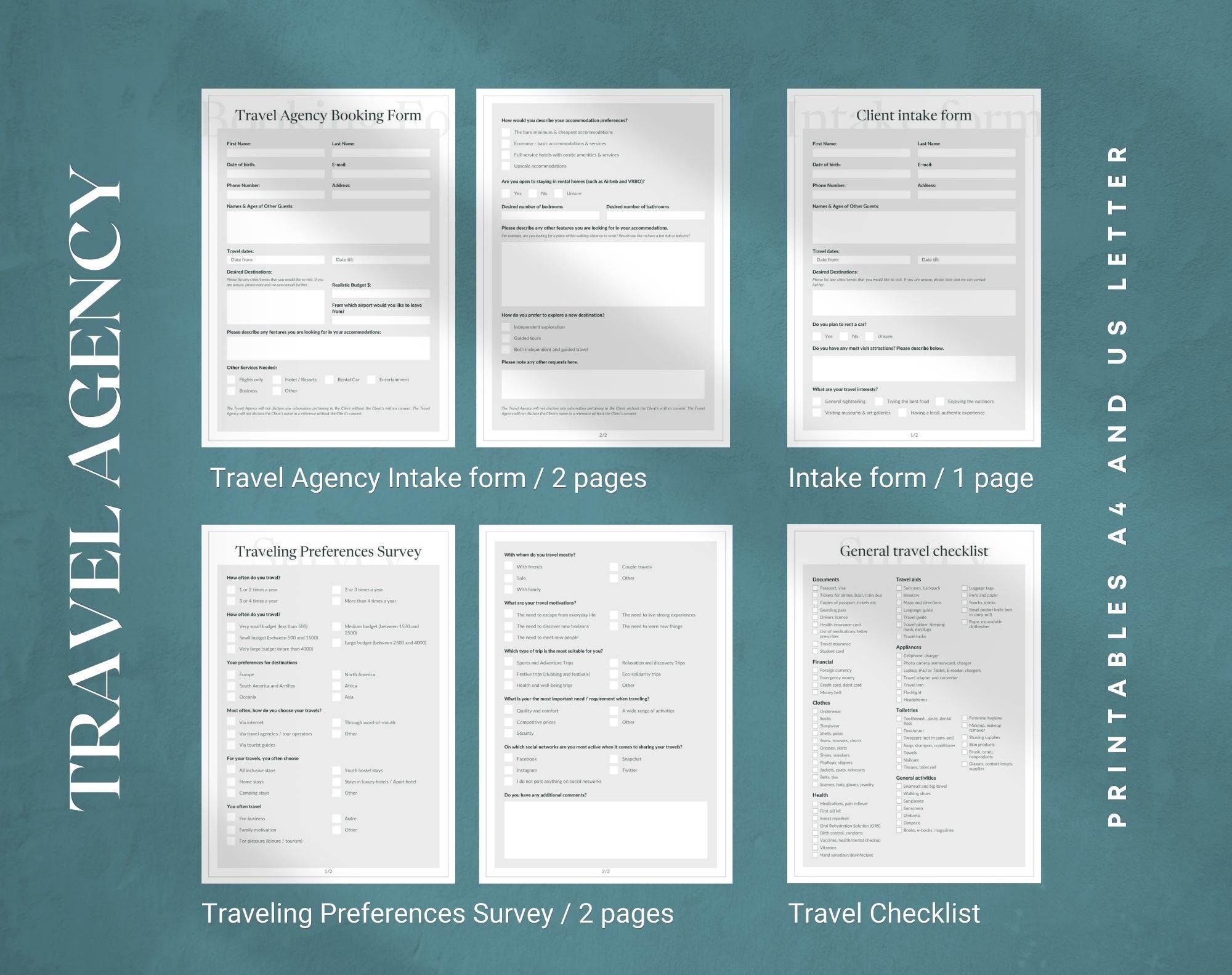 Travel Agency Booking Intake &amp; Survey Form Template. Trip Vacation ...