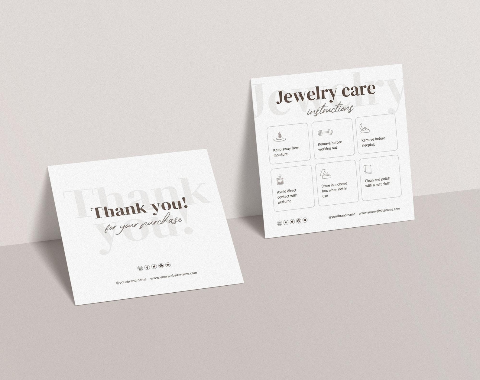 Editable Jewelry Care & Thank You Card Template. Minimalist Printable