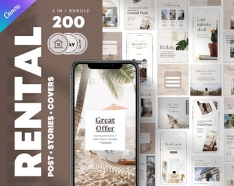 Rental Instagram Bundle Post Story Highlights Pack. House Short Rent Social Media Super Host Branding. IG Feed Welcome Guest Canva Editable