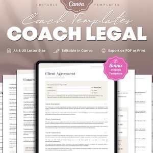 Coaching Agreement & Legal Documents Templates Packet. Consent and Release Form, Contract, Invoice, Privacy Policy, Intake Printable Docs