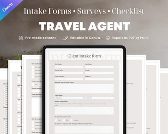 Travel Agent Intake Form Templates: Client Preferences, Checklist (Canva Editable)