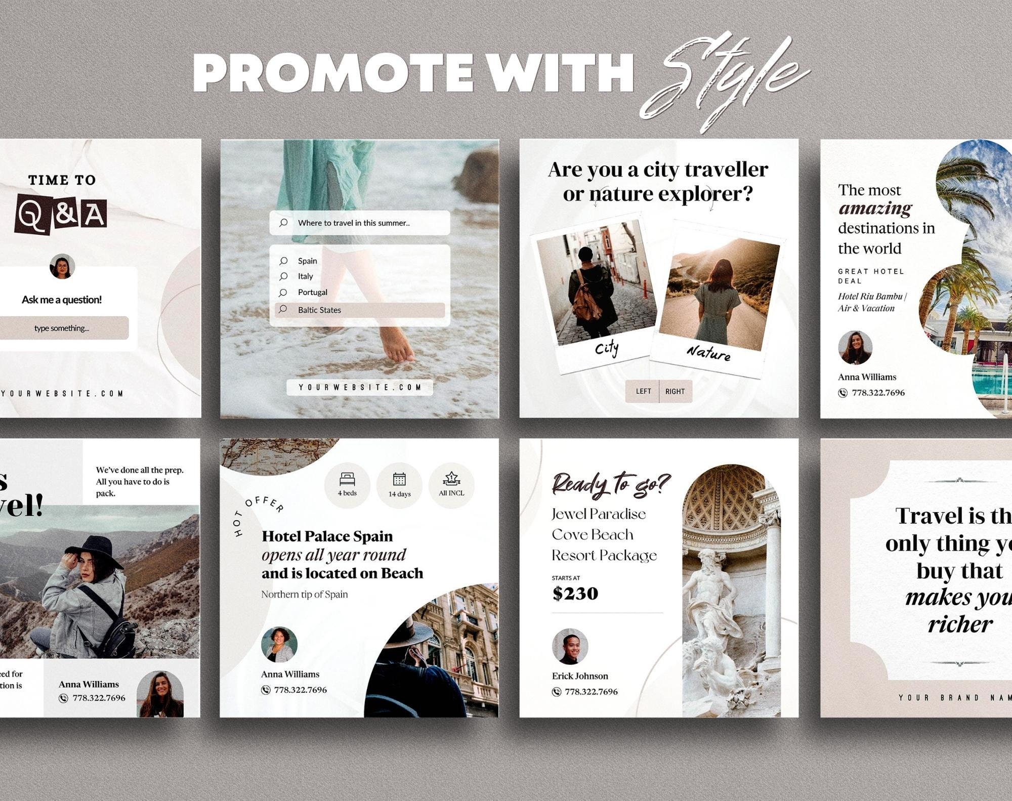 Travel Instagram Post Templates: 80 Canva Editable Designs - Etsy