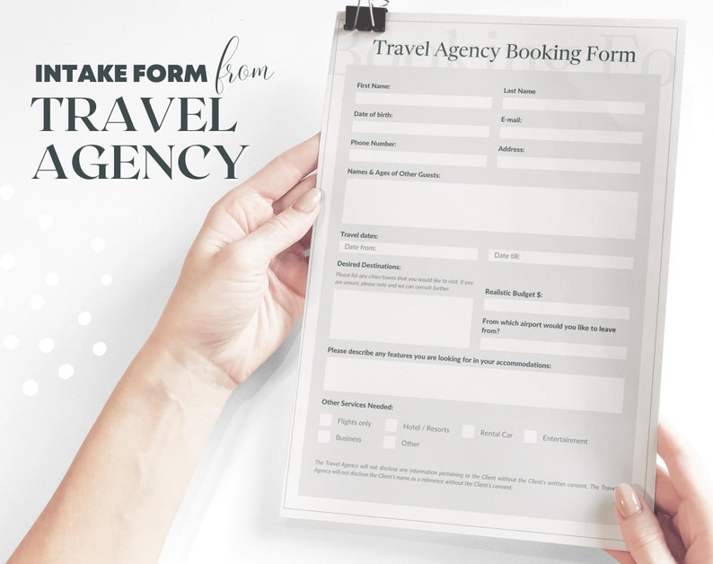 Travel Agency Booking Intake & Survey Form Template. Trip Vacation