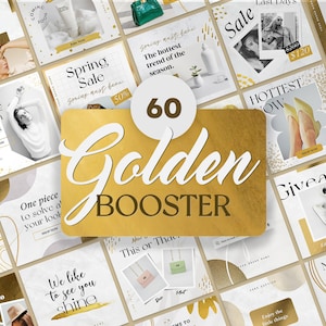 White and Gold eCommerce Instagram Post Templates. Product Store Golden Presentation Canva. IG Small Business Engagement Social Media Feed