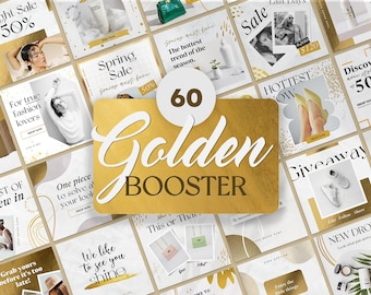 Weiß & Gold Instagram Post Templates: Social Media Canva (60 Posts)