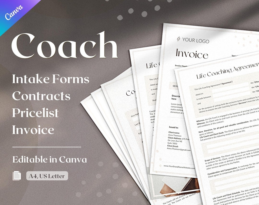 Coaching Intake Forms Contract Price list Invoice Templates - Etsy.de