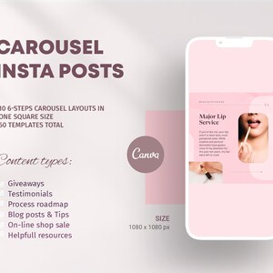 Dusty pink Instagram Carousel templates comes in one square  size - for Instagram feed.