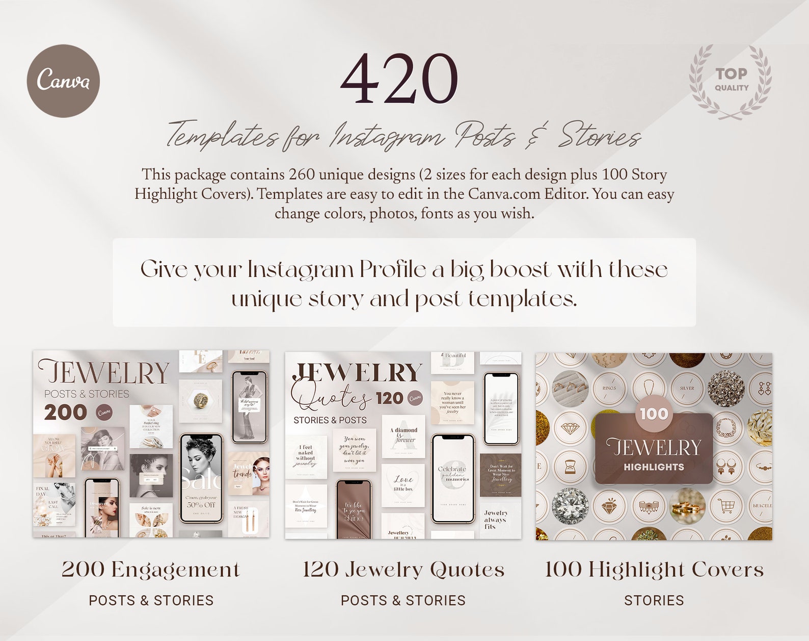 Jewelry Instagram Template Bundle. Jewelry Store Business Etsy