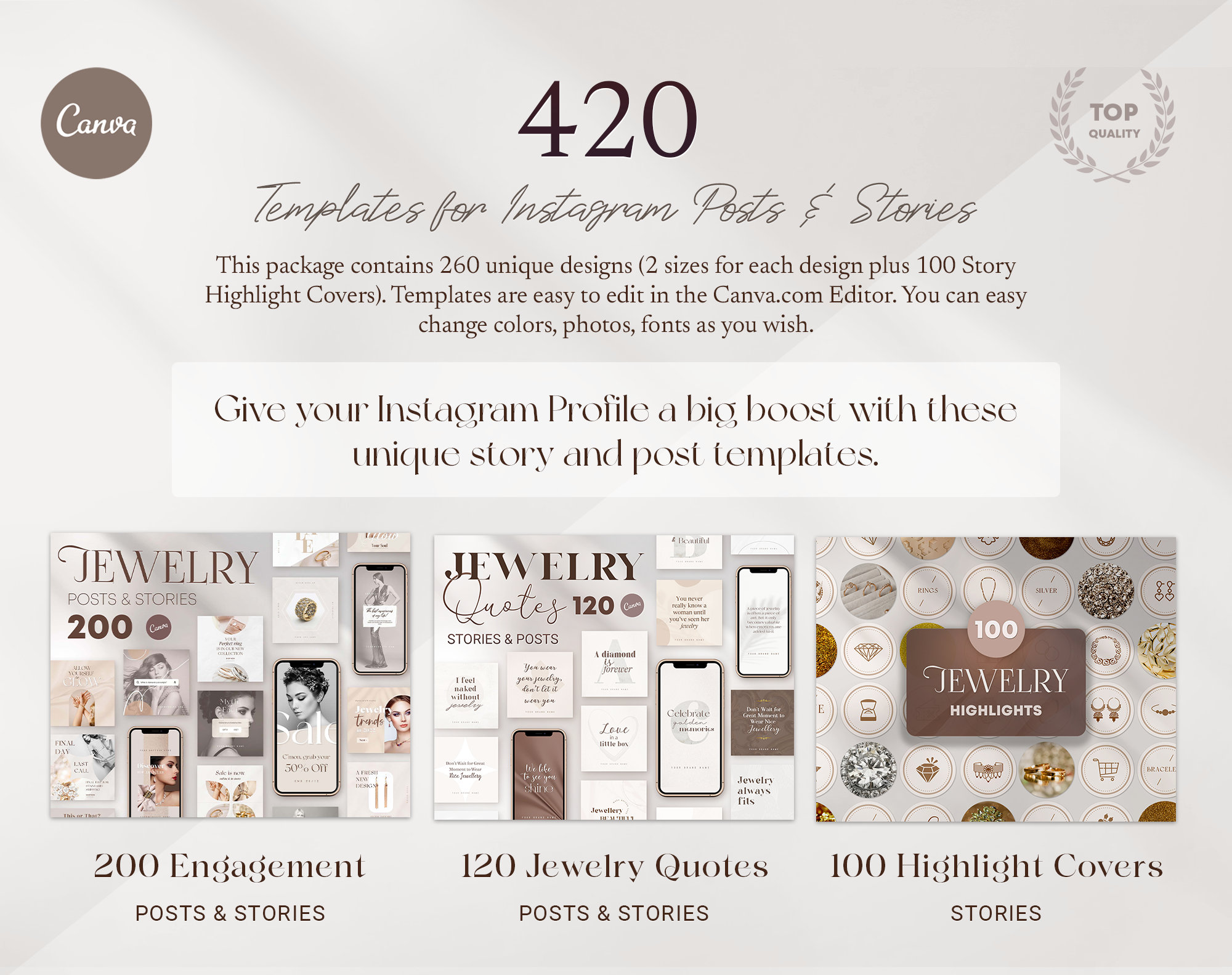 Jewelry Instagram Template Bundle: Canva Social Media Posts - Etsy