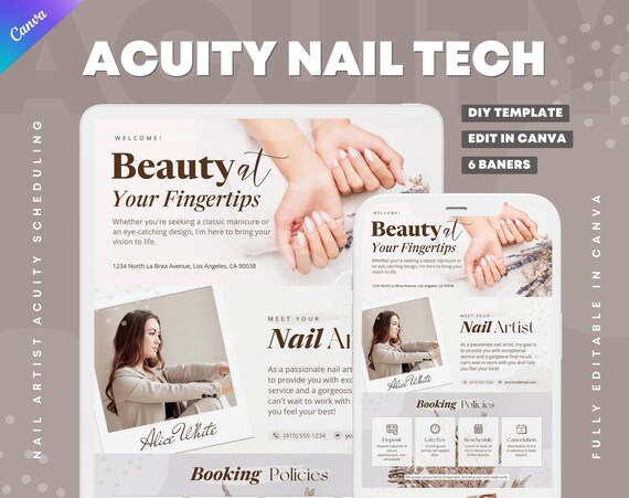 Nail Tech Acuity Scheduling Template: Website Banners (Canva Editable)