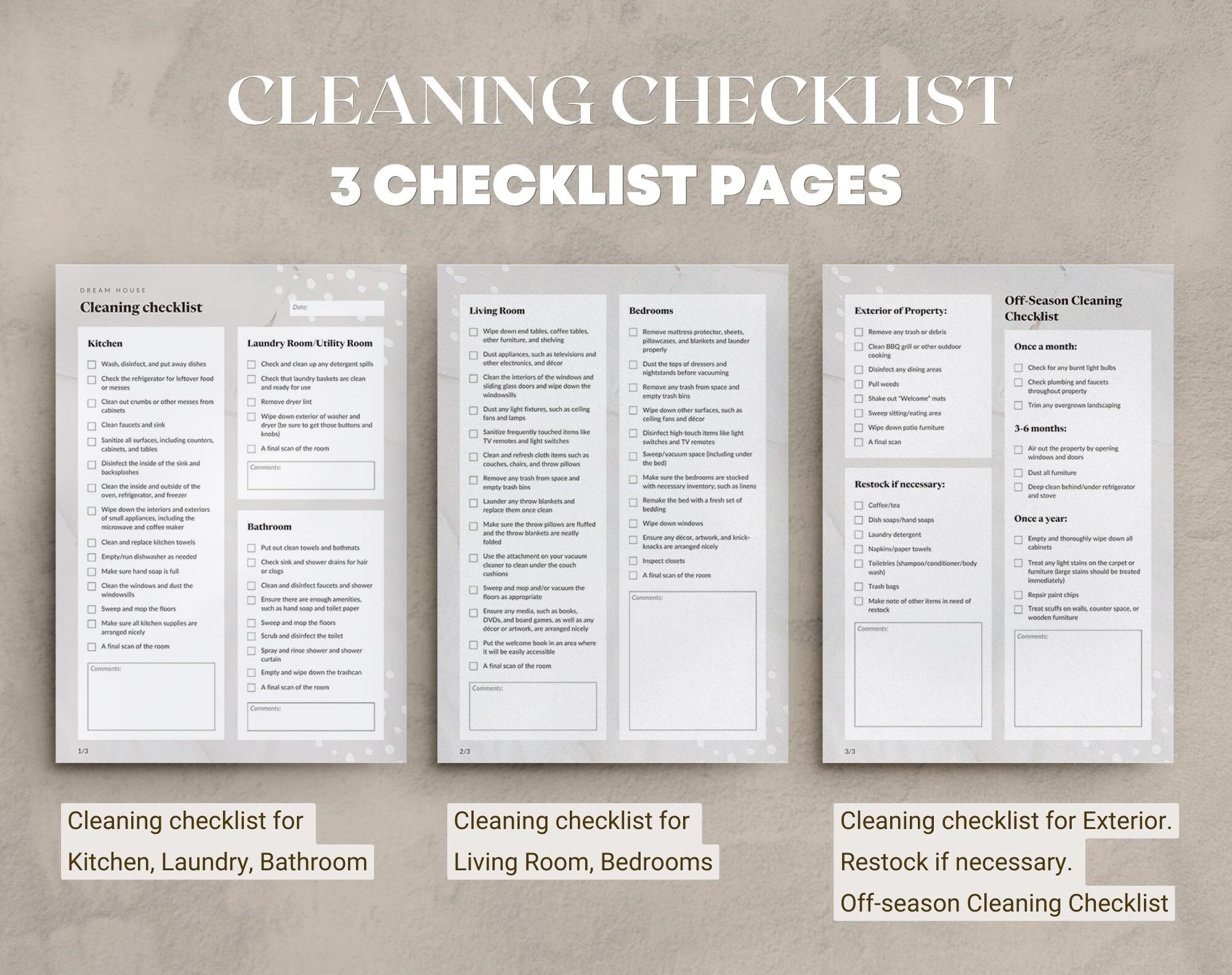 Cleaning checklist for rental host editable after checkout cleaning